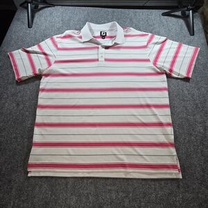 FootJoy Pink White Striped Golf Polo Shirt Mens XL Performance